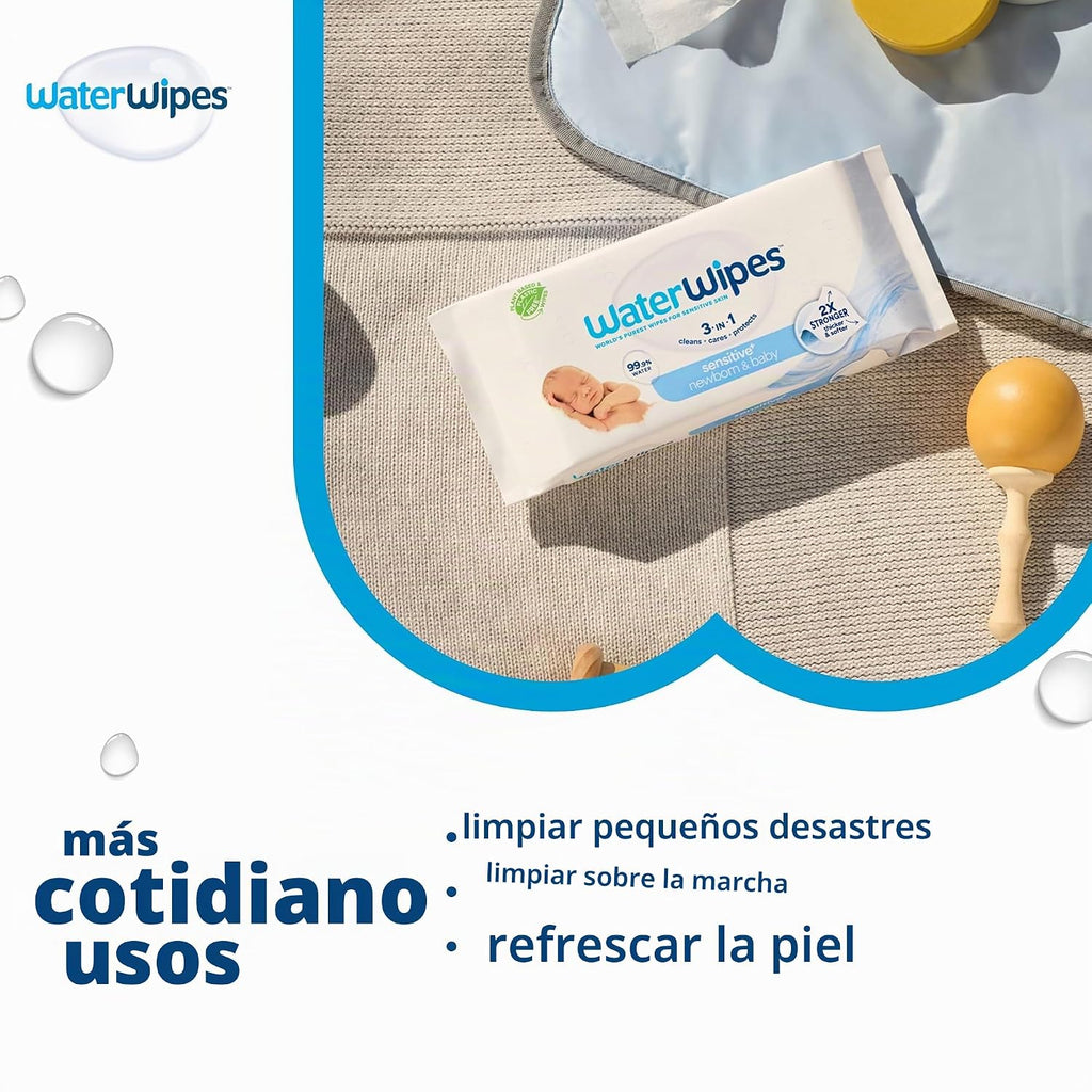 WaterWipes Sensitive+ Toallitas para recién nacidos y bebés, 3 en 1...