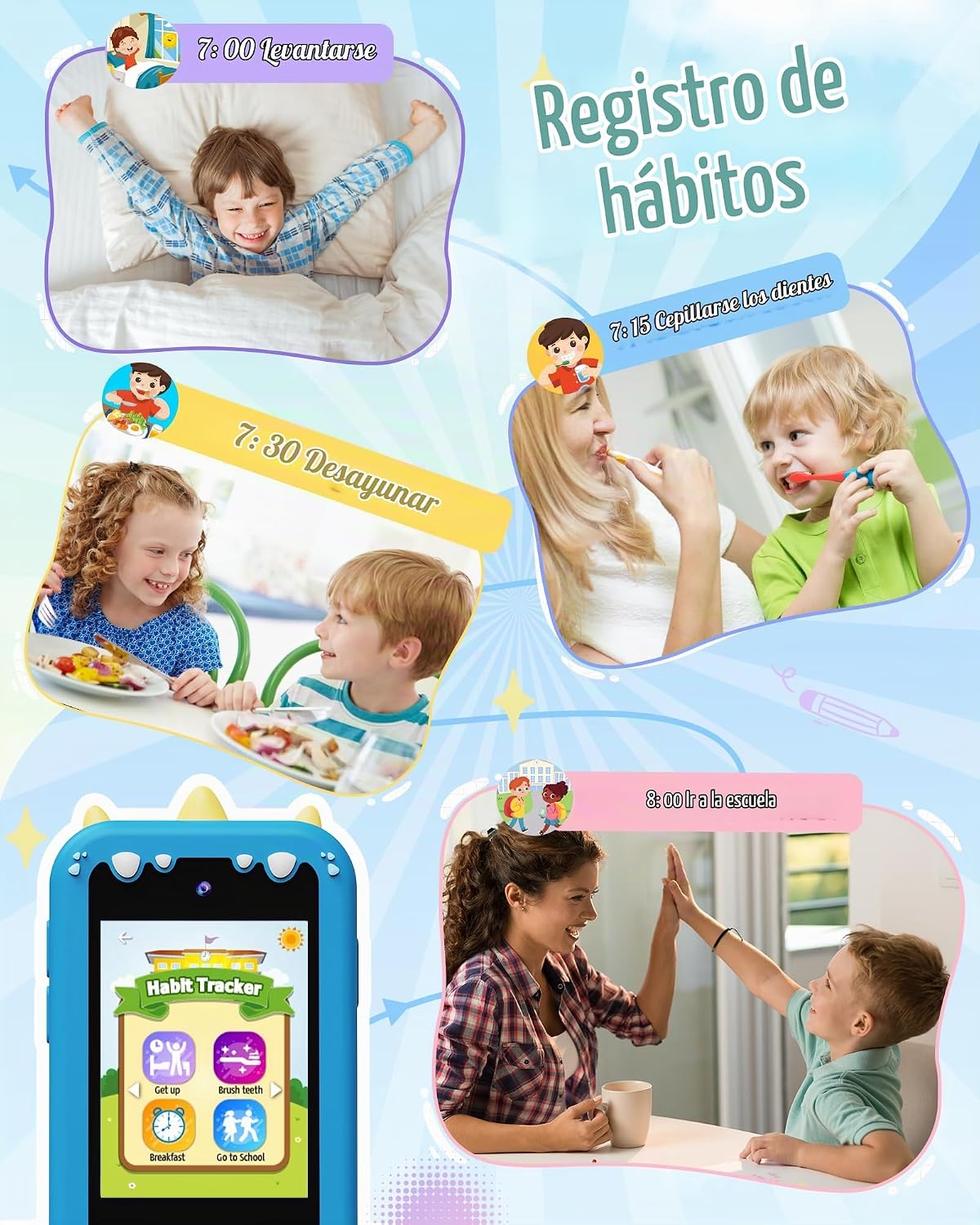 KOKODI Teléfono inteligente para niños, pantalla táctil HD con cáma...