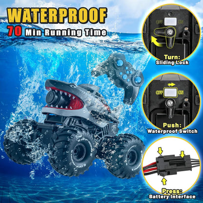 BOBXIN Anfibio Control Remoto Coche Tiburón Monster Truck Squirt Ag...