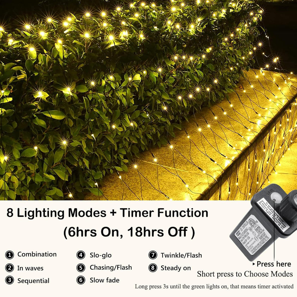 Joomer Paquete de 2 luces de red de Navidad de 12 pies x 5 pies, lu...