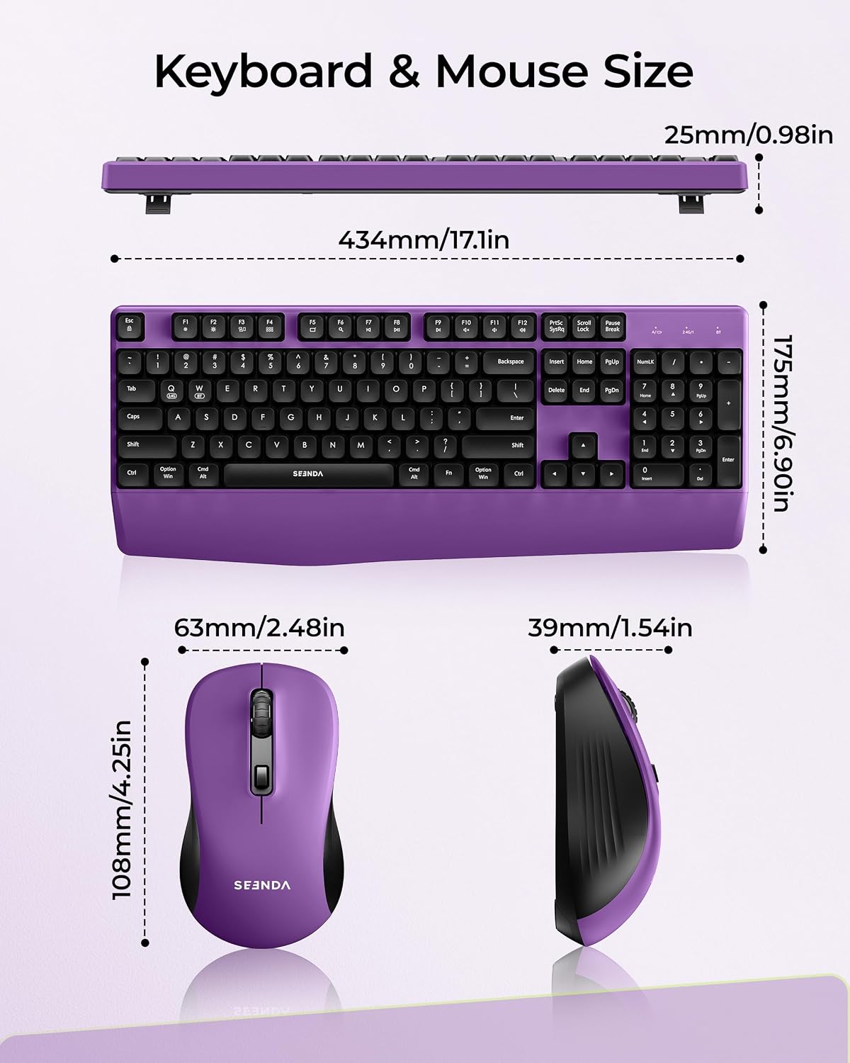 seenda COE200 Combo de teclado y mouse Bluetooth inalámbricos con |...