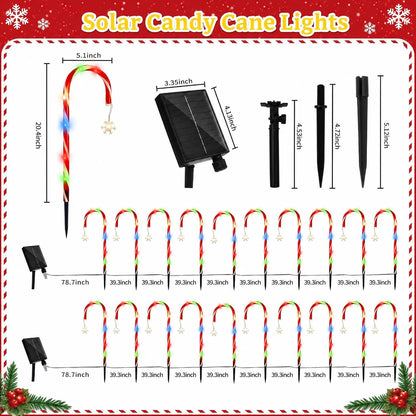 Paquete de 20 luces solares de bastón de caramelo, decoración de pa...
