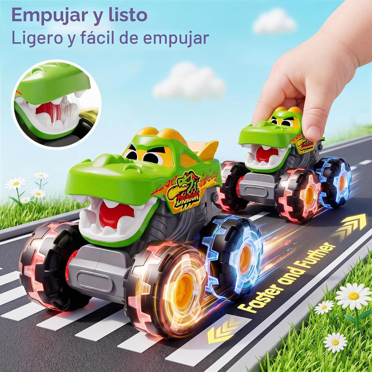 HOLA Paquete de 3 camiones monstruos iluminados para niños pequeños...