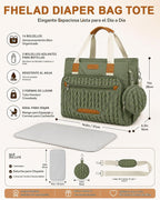 FHELAD Bolsa de pañales para mujer, juego de bolsa de pañales para...