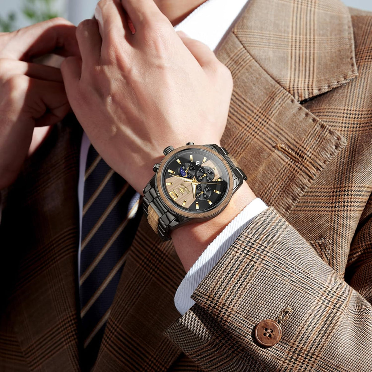 OLEVS Relojes de pulsera analógicos de cuarzo para hombre, cronógra...