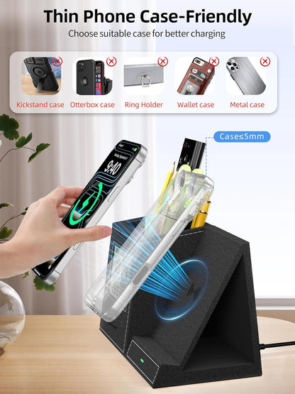Investme Soporte para bolígrafo con cargador inalámbrico, organizad...