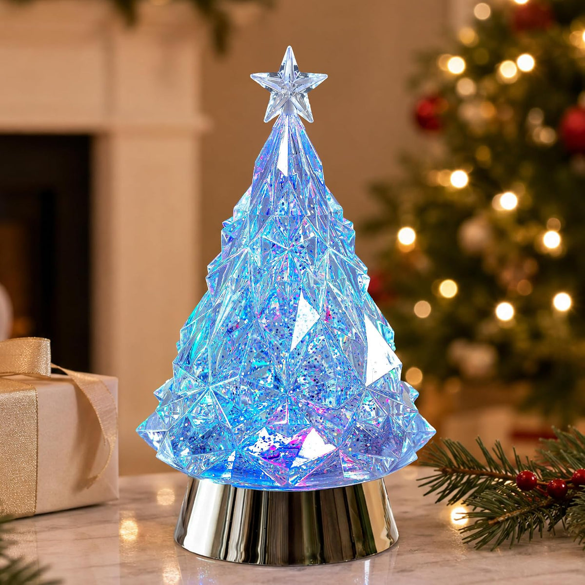 Linterna de globo de nieve para árbol de Navidad con música y tempo...