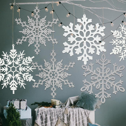 8 copos de nieve grandes de color blanco y plateado, copos de nieve...