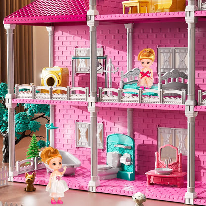 JUKUDAHU Juego de villa para niñas de 3 a 7 años, con 3 pisos, 7 ha...