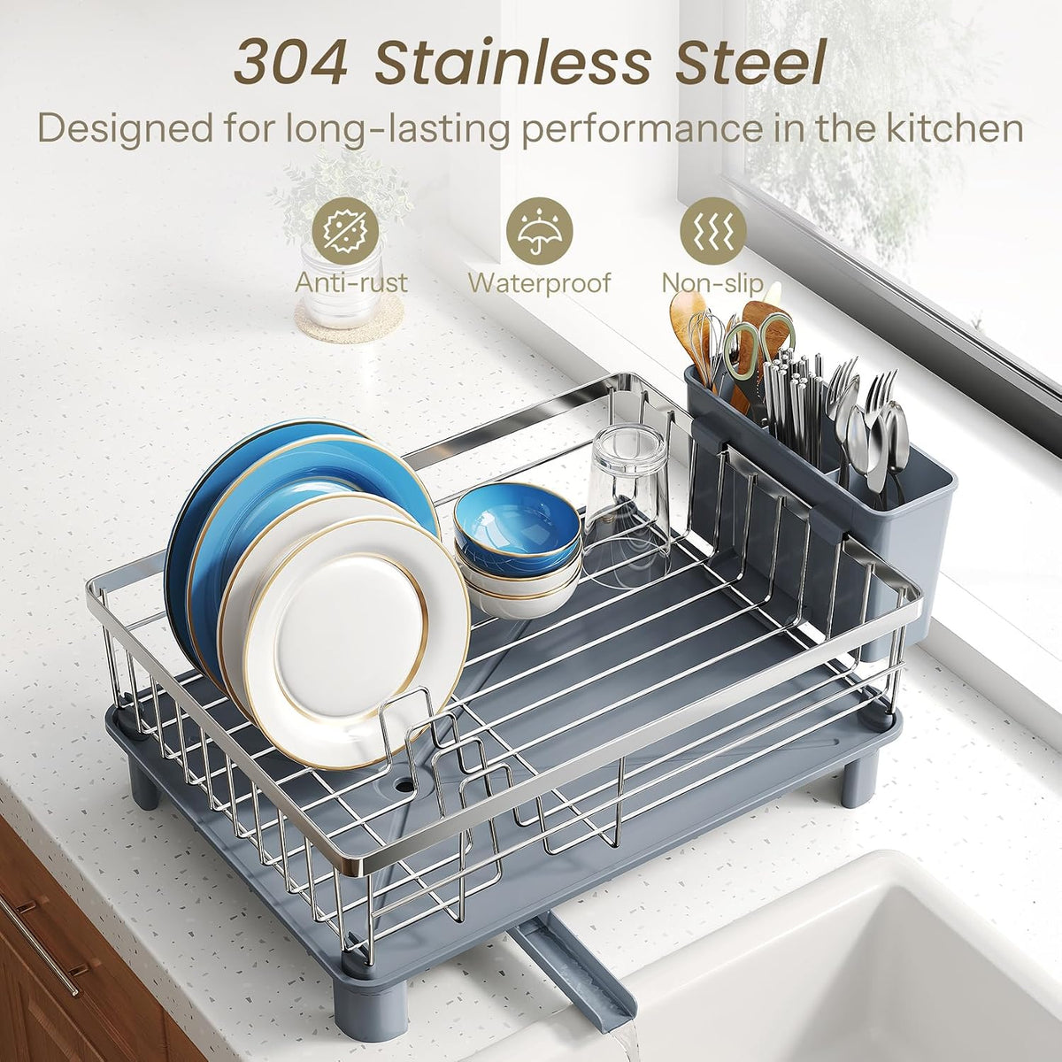 SNTD Escurridor de platos para encimera de cocina pequeña, 11 pulga...