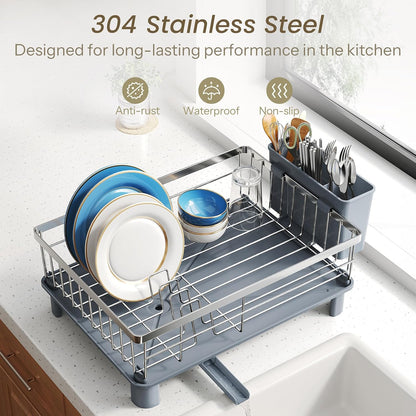 SNTD Escurridor de platos para encimera de cocina pequeña, 11 pulga...