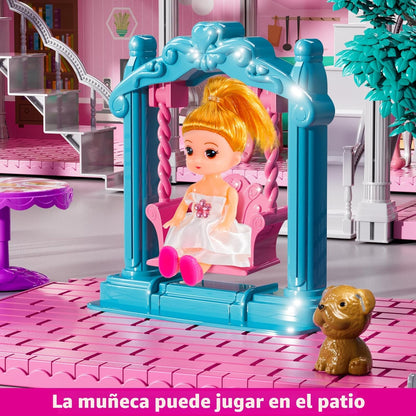 JUKUDAHU Juego de villa para niñas de 3 a 7 años, 4 pisos y 12 habi...