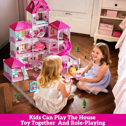 JUKUDAHU Juego de villa para niñas de 3 a 7 años, 4 pisos y 12 habi...