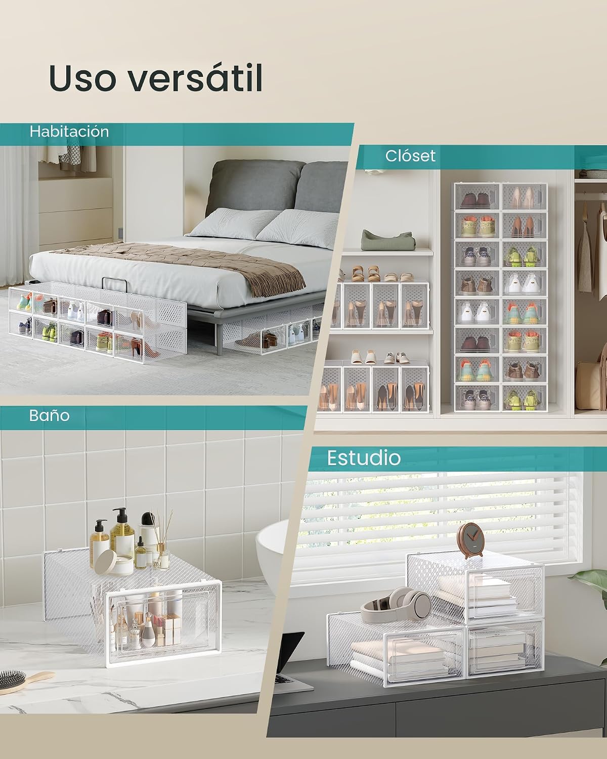 SONGMICS - Cajas de zapatos, caja de plástico transparente para ten...