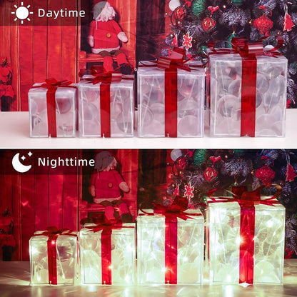 Paquete de 4 cajas iluminadas, decoraciones navideñas blancas frías...