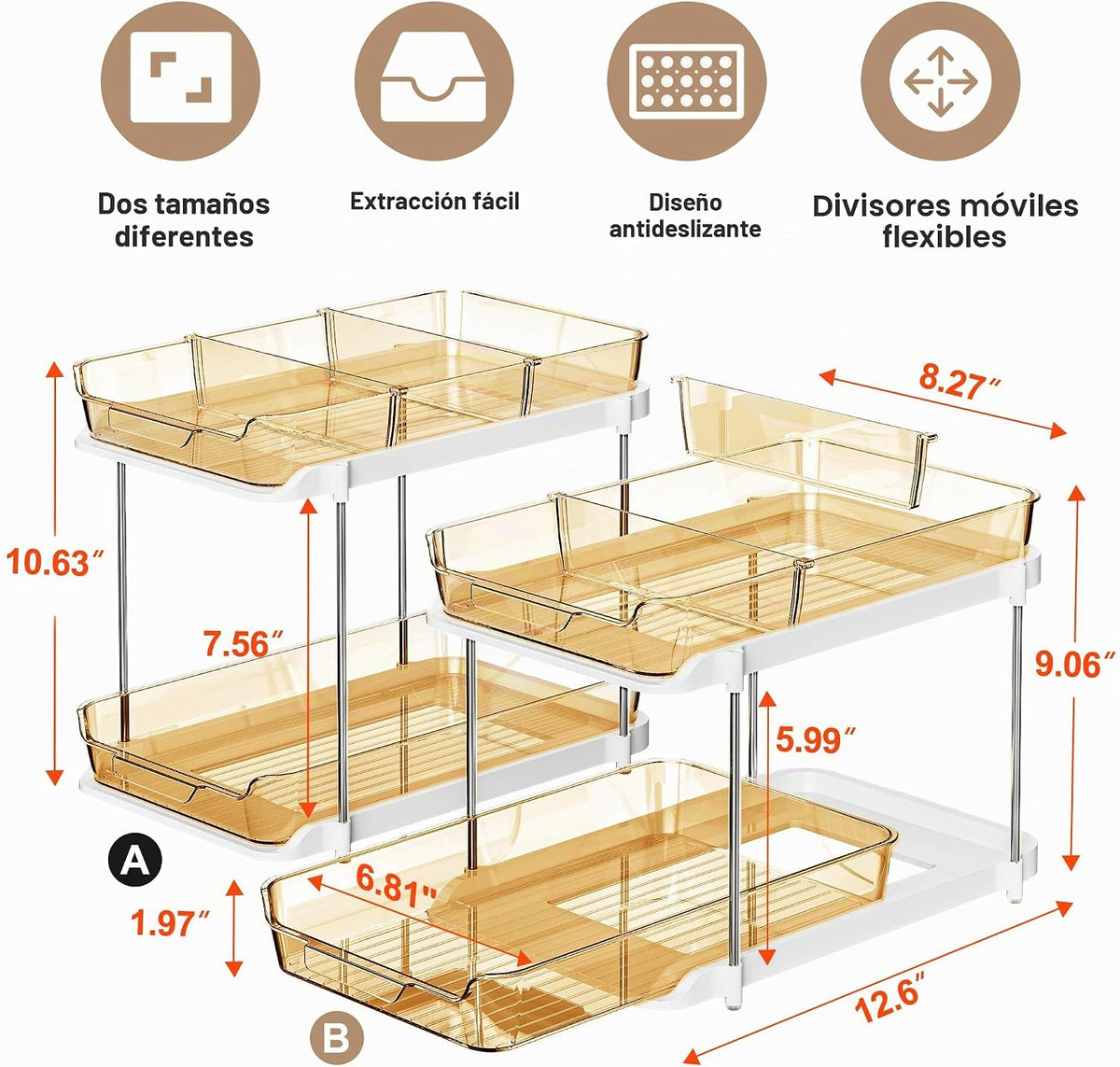 Delamu Organizadores y almacenamiento multiusos de 2 niveles para d...