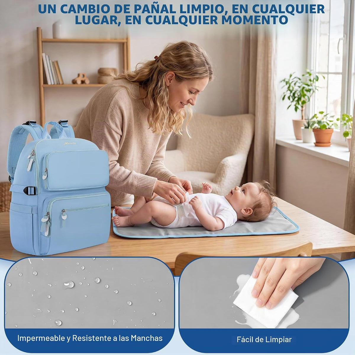 IBVIVIC Mochila para pañales con cambiador portátil, color azul cla...