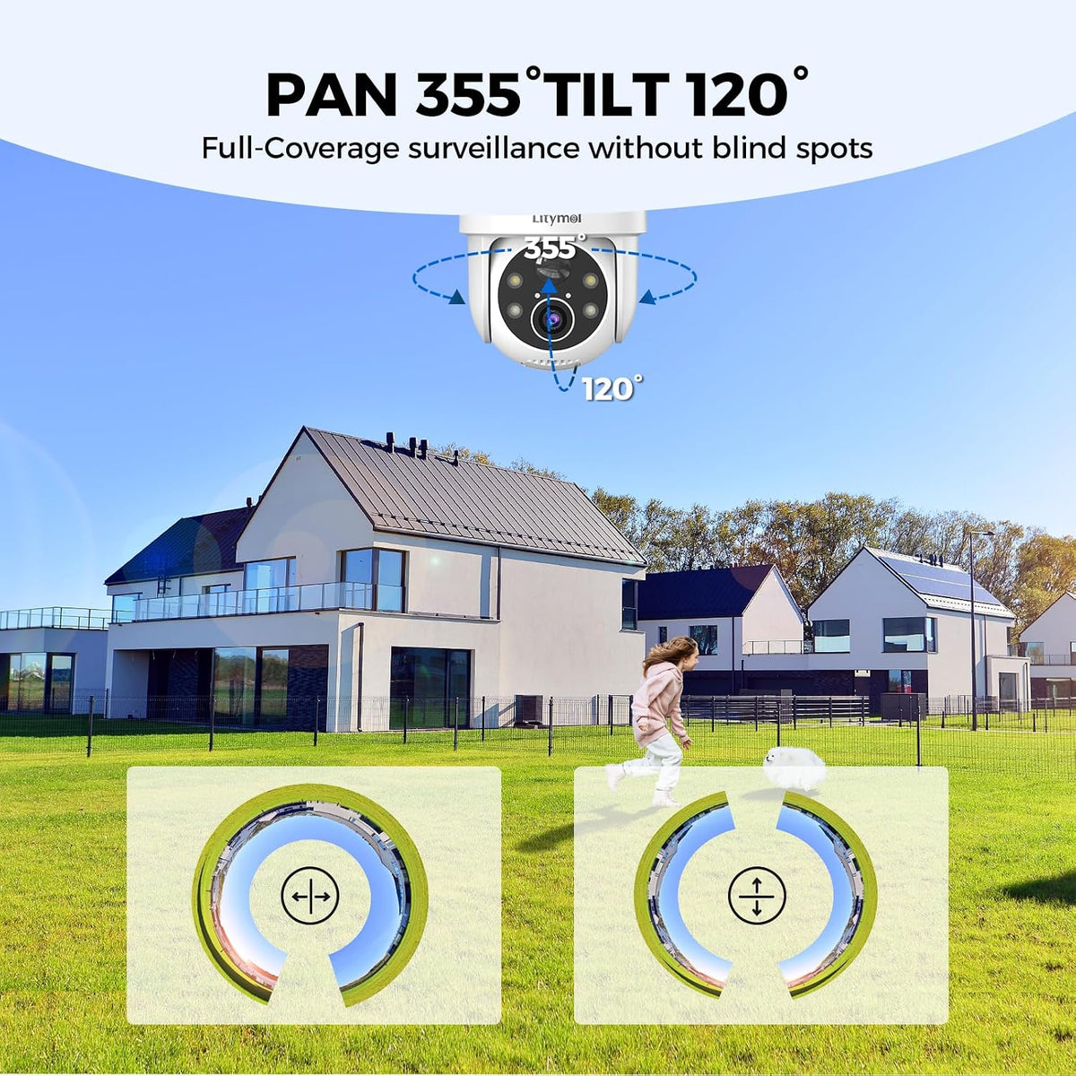 LITYMOL Cámaras de seguridad 2K de visión de 360° inalámbricas para...