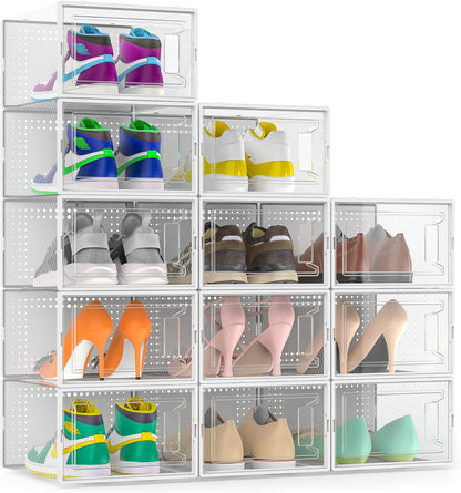Paquete de 12 cajas grandes apilables de plástico transparente para...