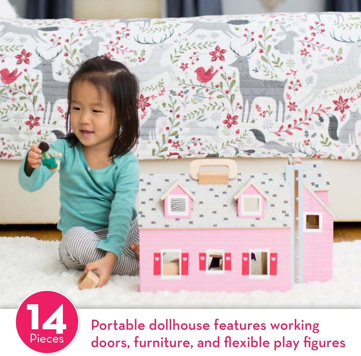 Casa de muñecas de madera Fold and Go de Melissa &amp; Doug con 2 m...