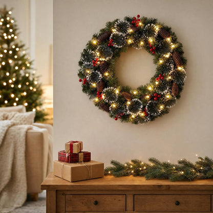 Aptliton Corona de Navidad iluminada de 26 pulgadas, 60 luces LED p...