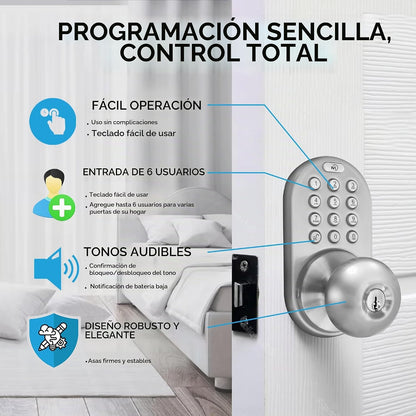 MiLocks TKK-02SN - Pomo digital de puerta con teclado, cerradura de...
