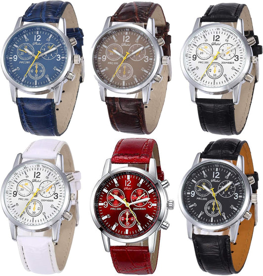 yunanwa Paquete de 6 relojes de cuarzo de cuero para hombre, Ginebr...