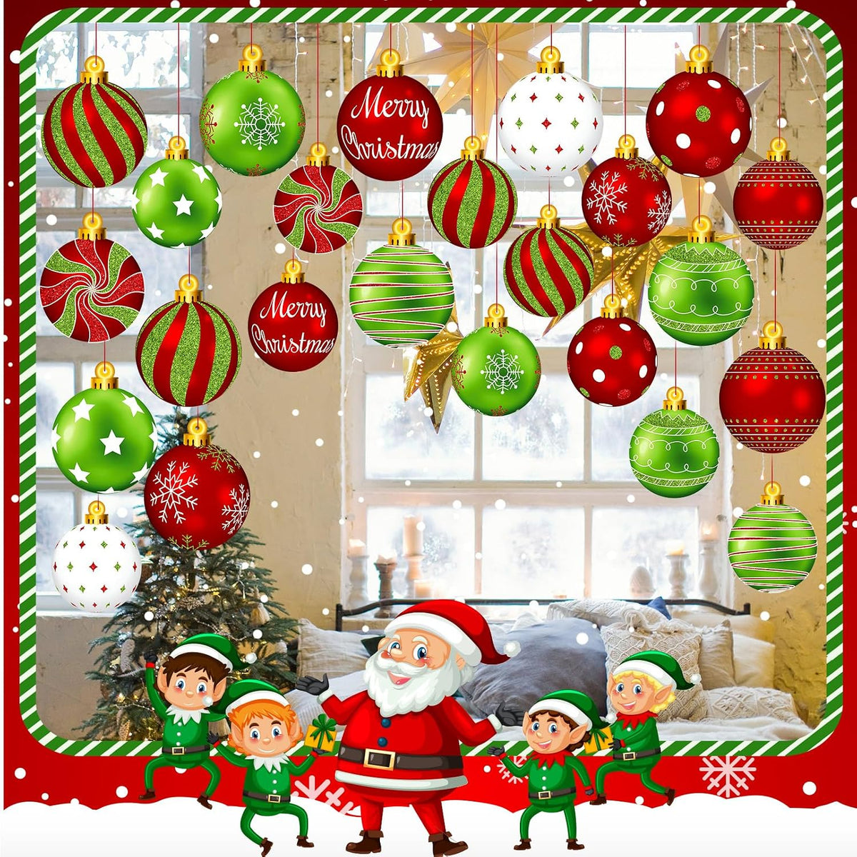 Huwena 24 piezas de decoraciones navideñas para exteriores, adornos...