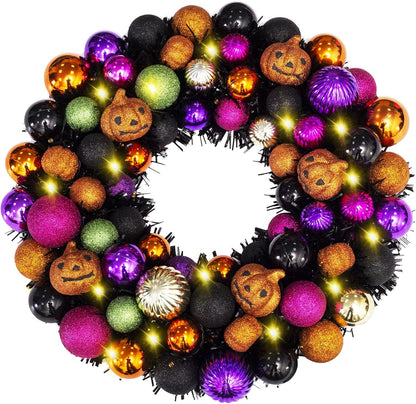 Corona de bola de Halloween de 18 pulgadas con luces y adornos de c...