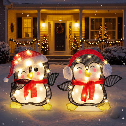 NEWBULIG Pingüino iluminado de 2 piezas para decoración navideña pa...
