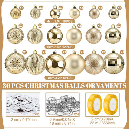 Relaxgiant 36 bolas de Navidad para techo, champán | Tamaños surtid...