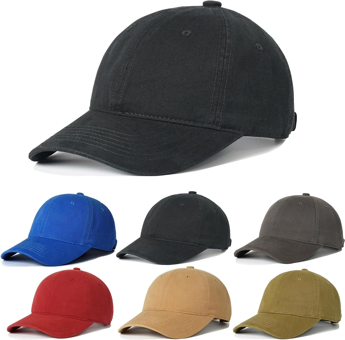 Paquete de 6 gorras de béisbol unisex de algodón lavado vintage, su...