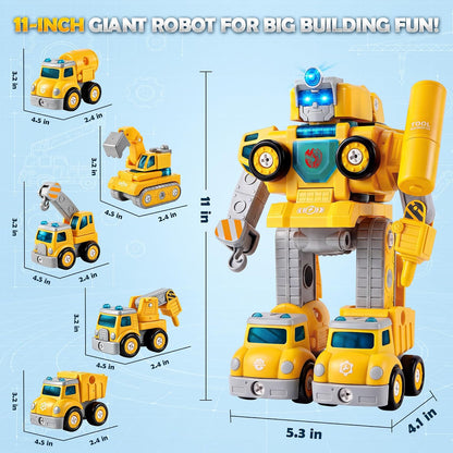 Construction Hero - Robot transformador 5 en 1 y camión de juguete...