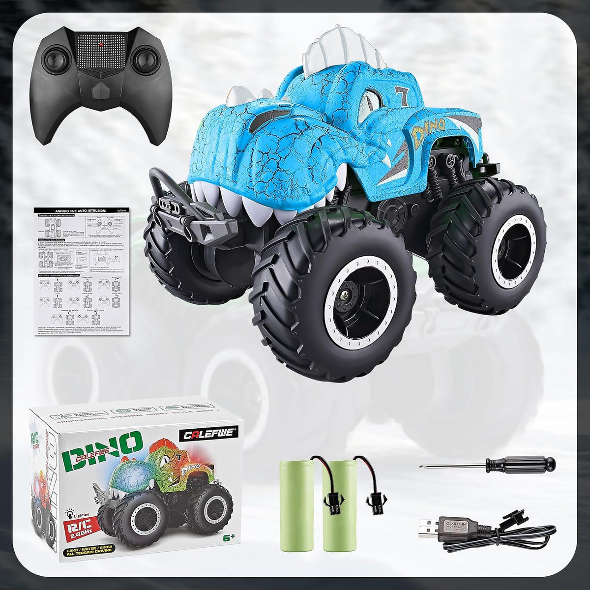 Calefwe - Coche de control remoto anfibio, camiones monstruo de din...