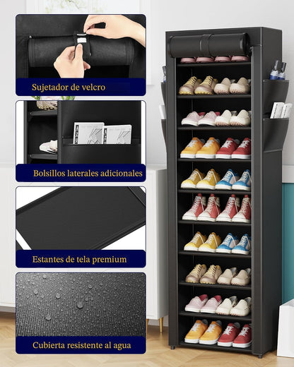 Kitsure Zapatero de 10 niveles con tapa, estante vertical, 17.5 pul...