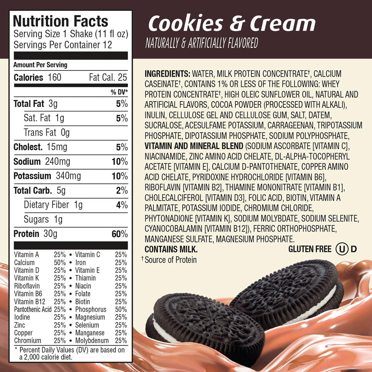 Batido de proteínas Premier Protein, galletas y crema, 12 unidades