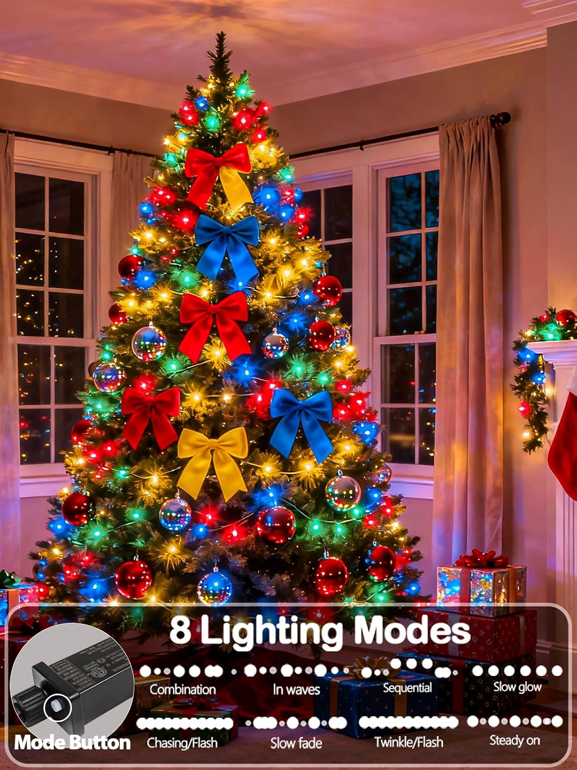 Tira de luces de Navidad multicolor extensibles de 75.8 pies con 20...