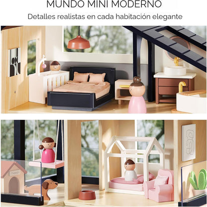 Tiny Land Casa de muñecas de madera, casa de muñecas familiar moder...