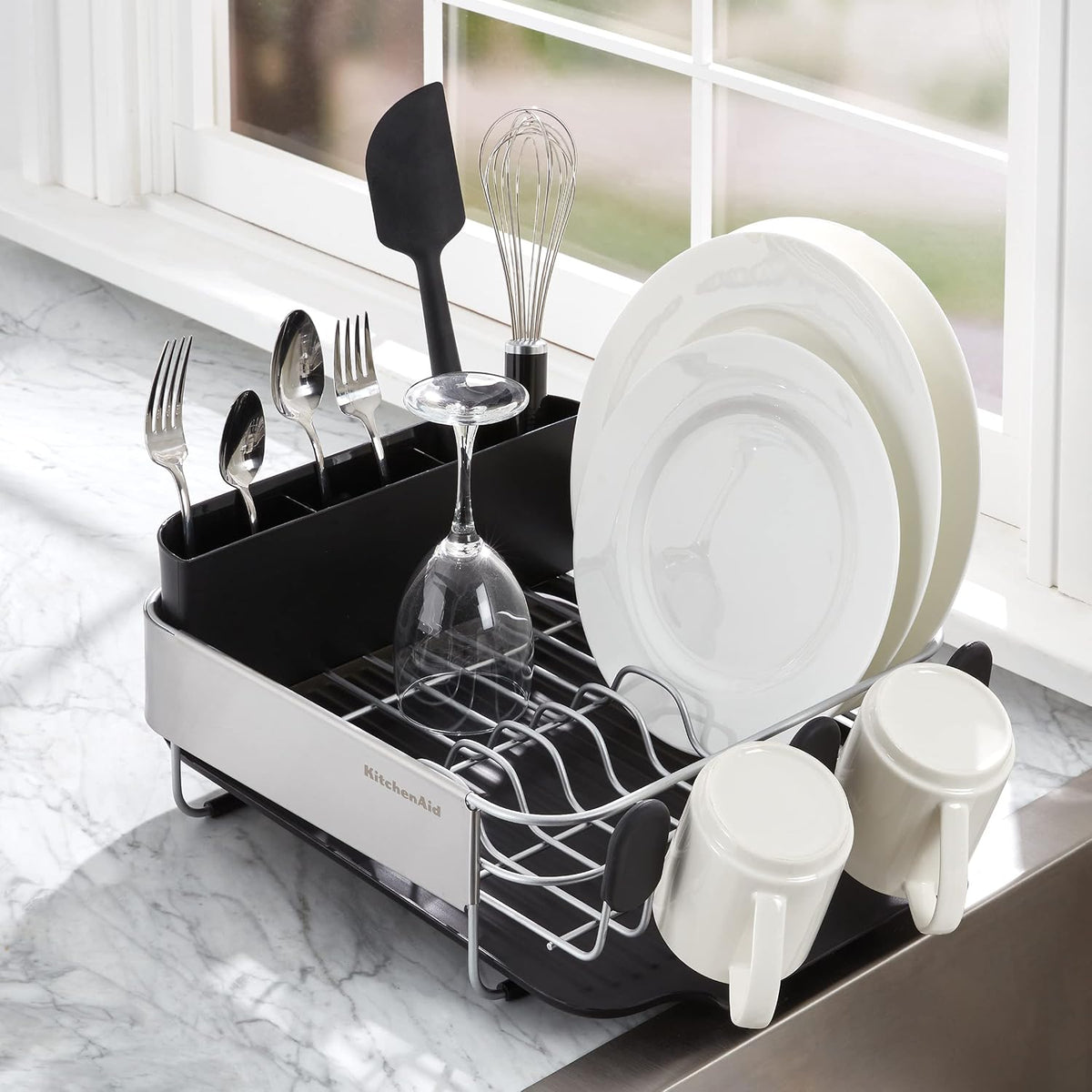 KitchenAid Escurridor de platos compacto, que ahorra espacio, resis...
