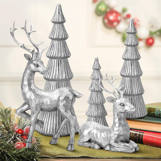 Hommtina Decoración Navideña de Reno y Mini Árboles de Navidad, Est...