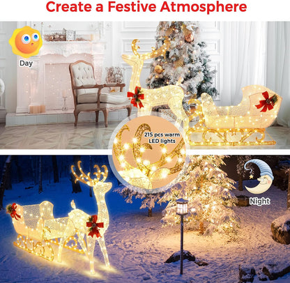 Tangkula Reno y trineo de Papá Noel iluminado de 6 pies para Navida...