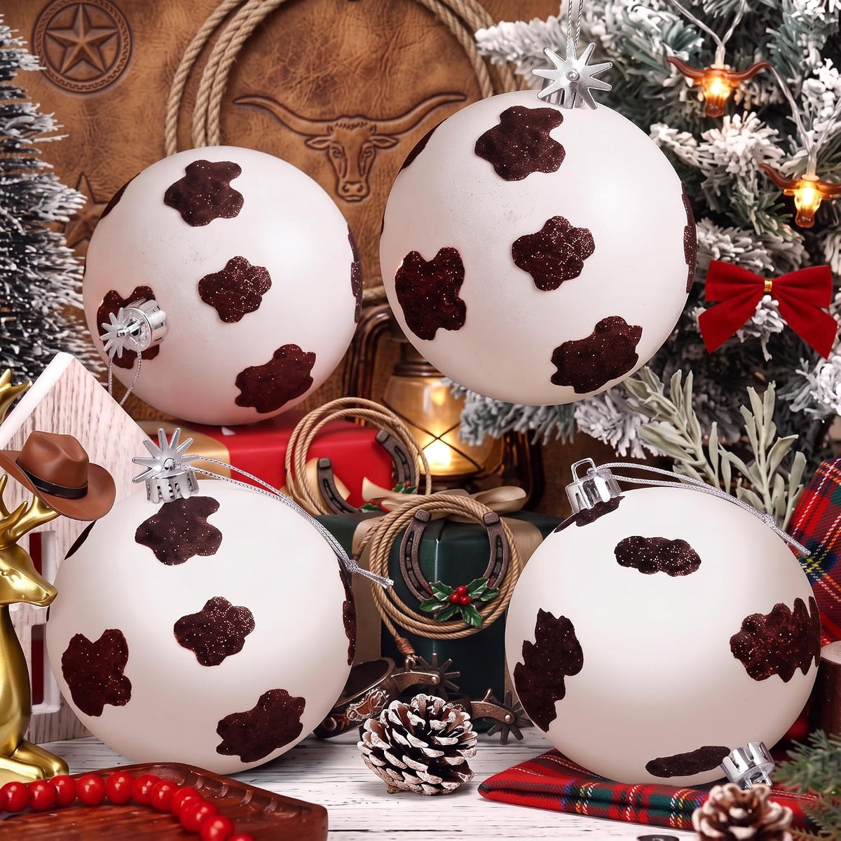 Tigeen 4 piezas de 6 pulgadas grande de vaca impresión Navidad bola...