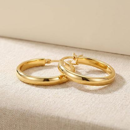 Aretes de oro de 14 quilates para mujer, diseño plano, aretes de ar...