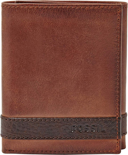 Cartera de piel trifold para hombre de Fossil, marrón, (Quinn Brown...