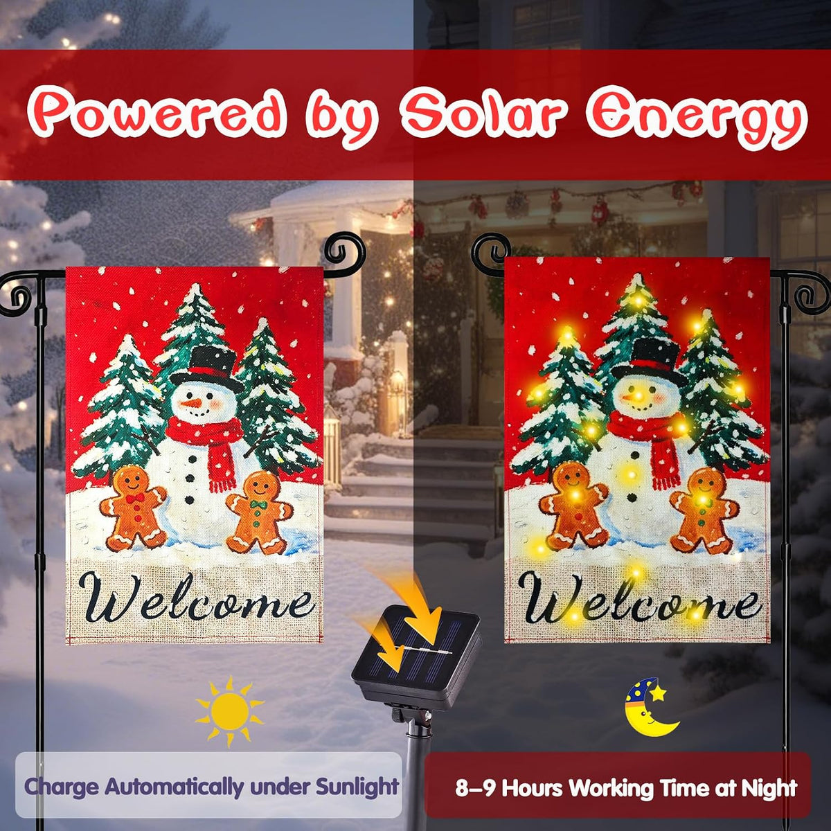 Bandera de jardín de Navidad iluminada para exteriores, 8 modos LED...
