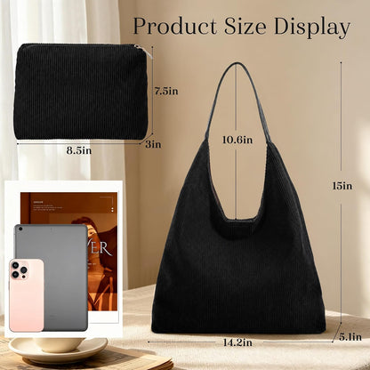 XquiziFit Bolso Hobo para mujer, bolsa de mano de pana holgada para...