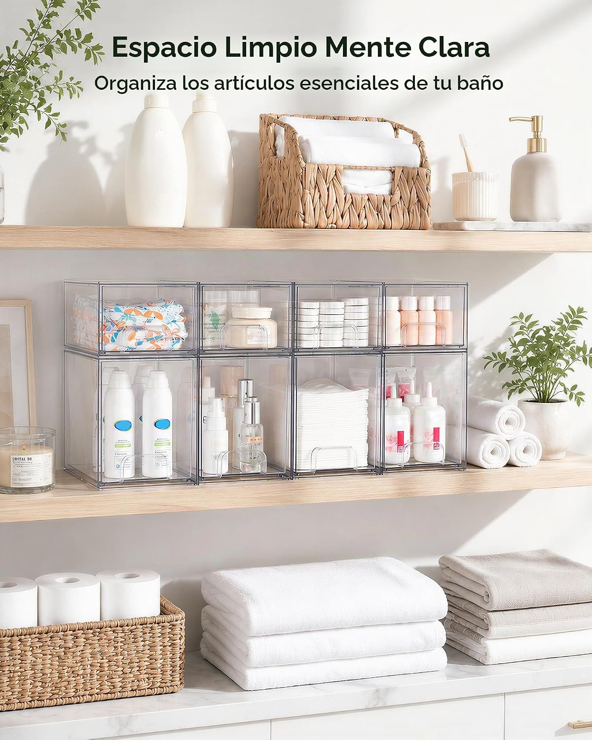 Vtopmart Juego de 8 cajones de almacenamiento apilables transparent...