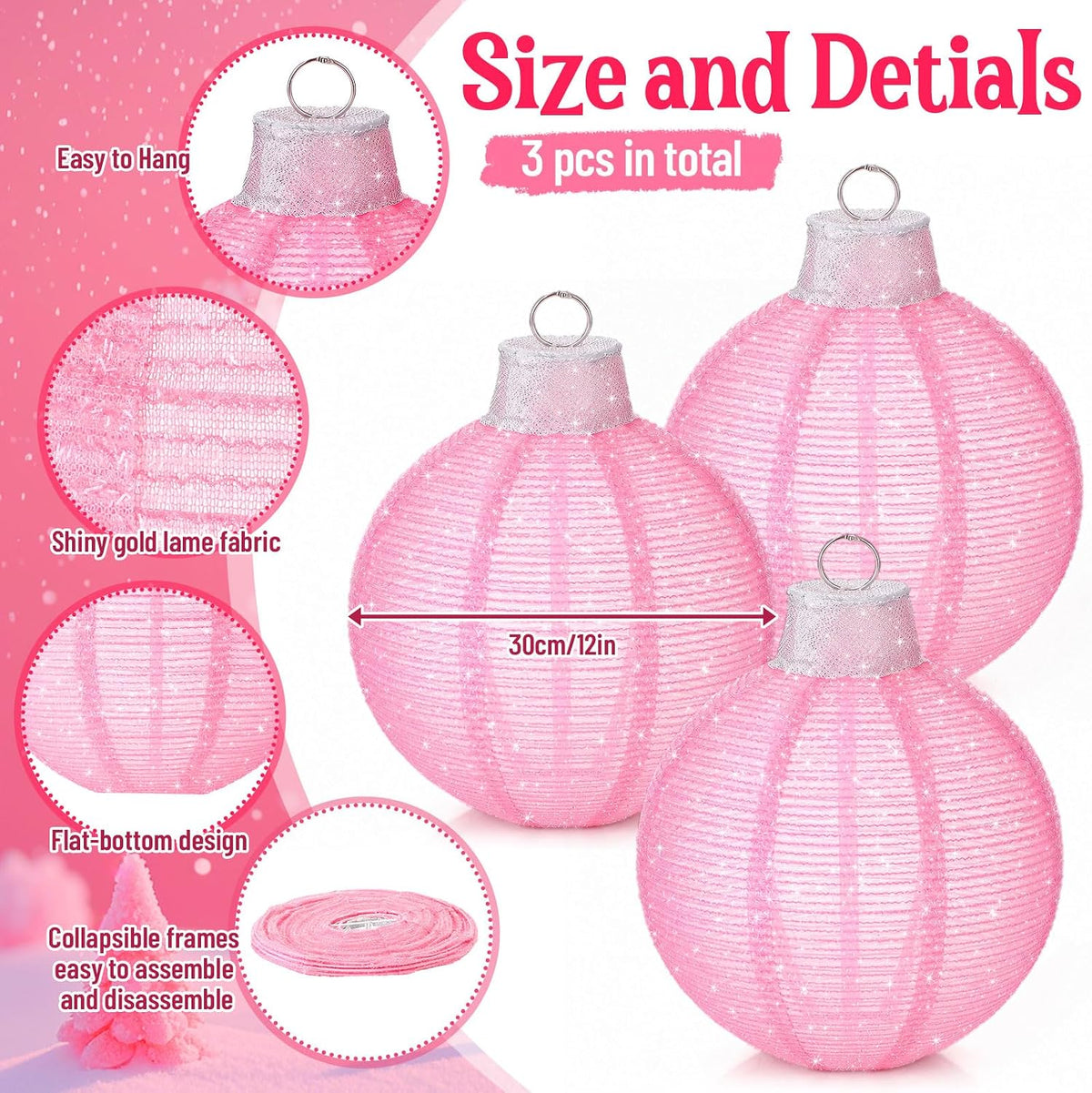 3 bolas de Navidad grandes de 12 pulgadas para exteriores, con purp...