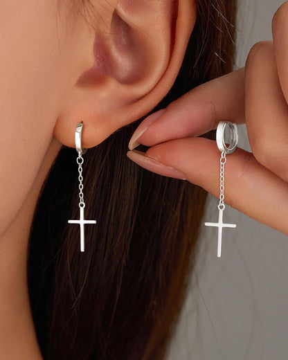 Aretes colgantes de plata de ley 925 con cruz para mujer, chapados...