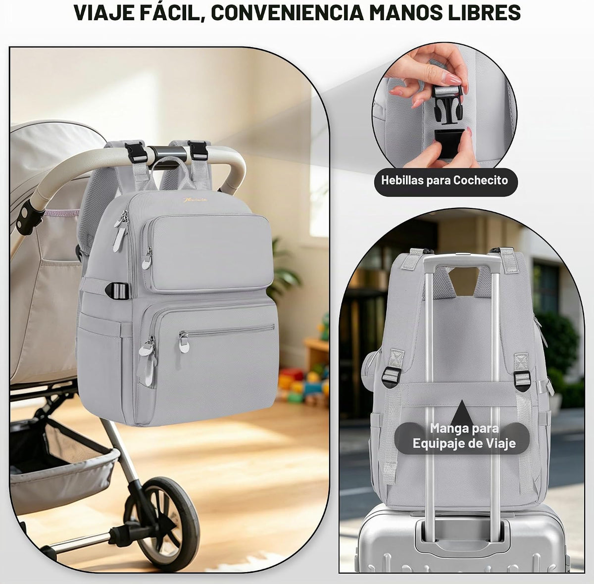 IBVIVIC Mochila para pañales con cambiador portátil, gris suave | B...